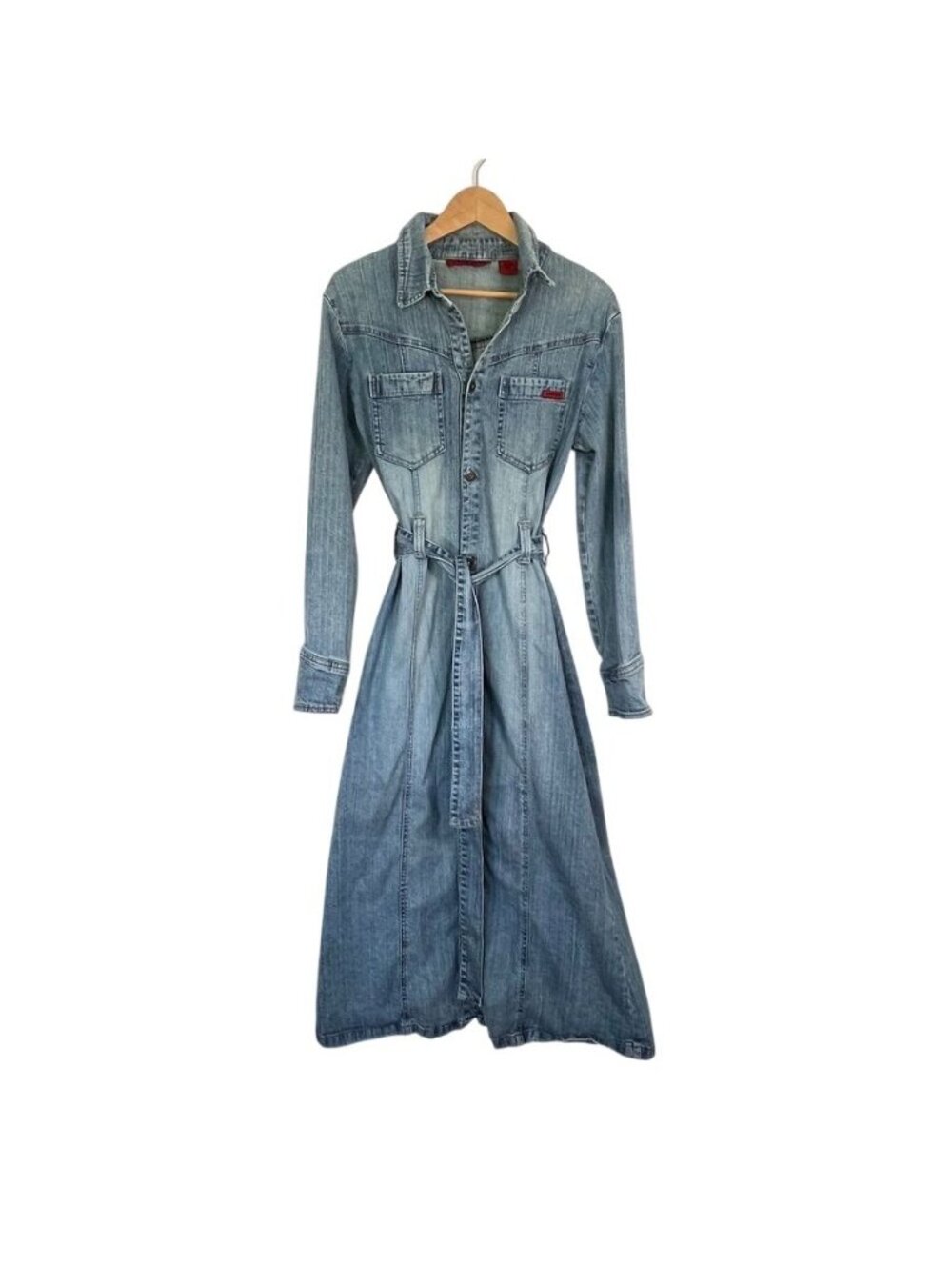 VTG Y2K Jane Doe Jean Denim Trench Shirt Dress Belted Maxi Statement Miss Sixty - Picture 2 of 14